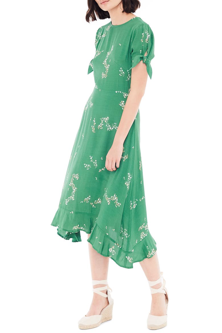 Emilia Floral Midi Dress, Alternate, color, MYRTILLE FLORAL PRINT - GREEN
