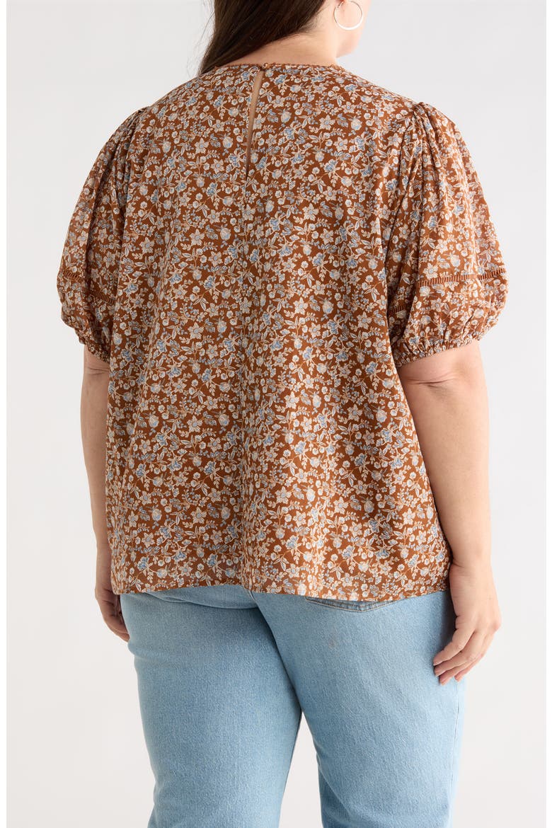 Ramsey Mawlin Floral Puff Sleeve Cotton Top, Alternate, color, BROWN-MULT