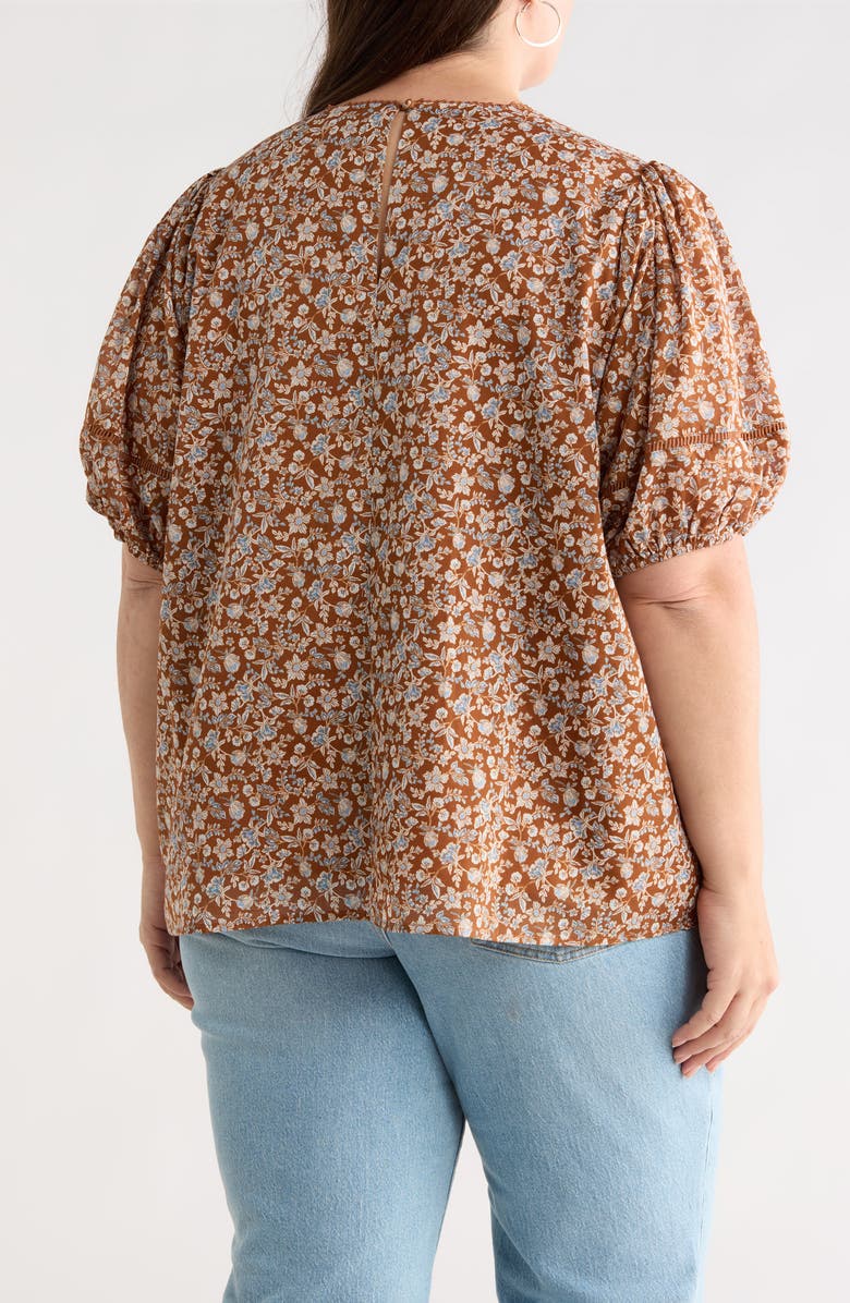 SUGARLIPS Ramsey Mawlin Floral Puff Sleeve Cotton Top, Alternate, color, Brown-Mult