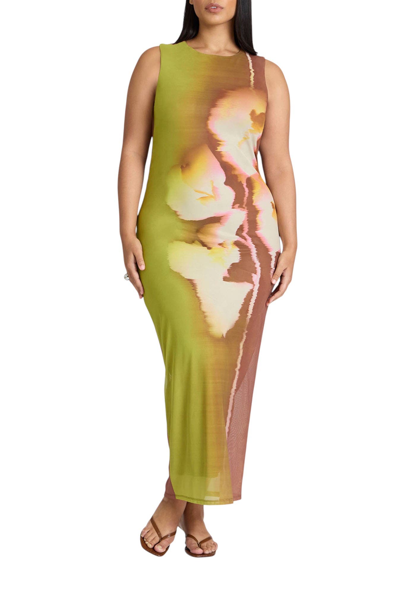 Printed Mesh Dress With Shirring