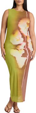 ELOQUII Printed Mesh Dress With Shirring