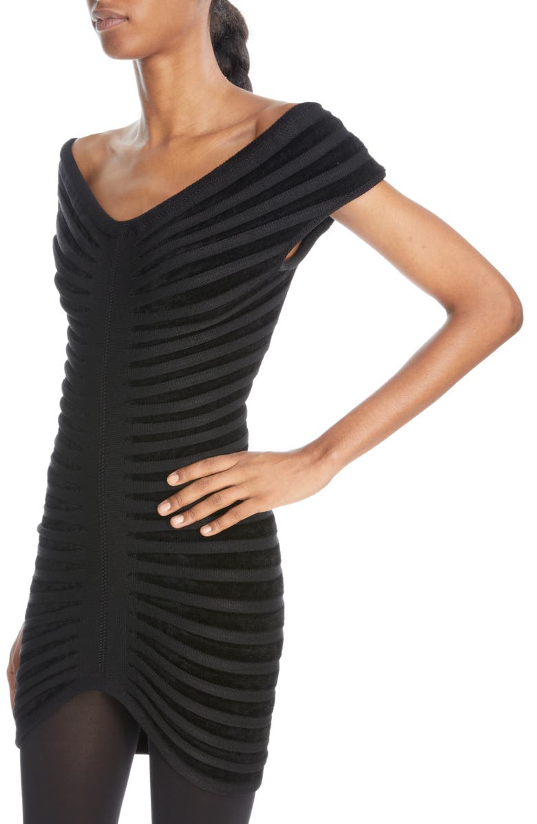 Alaïa Rib Texture Off the Shoulder Body–Con Minidress, Alternate, color, 