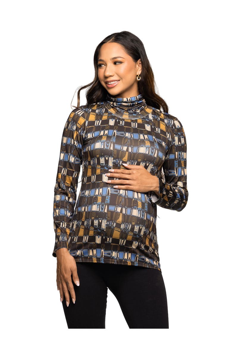 Mock Neck Long Sleeve Printed Top, Main, color, Green Multi