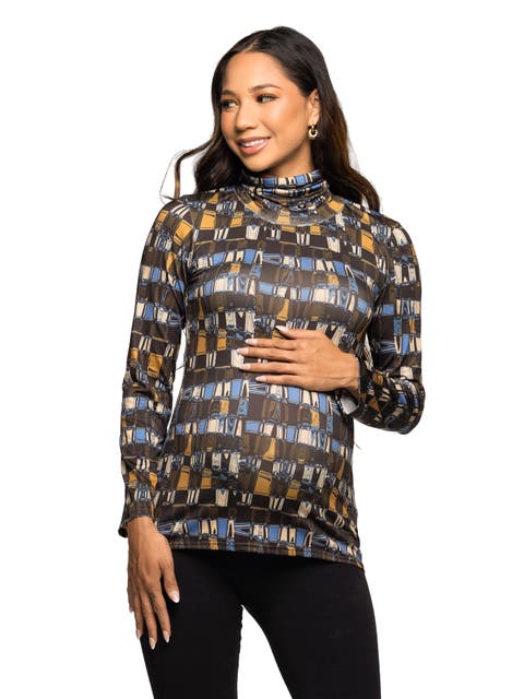 Mock Neck Long Sleeve Printed Top