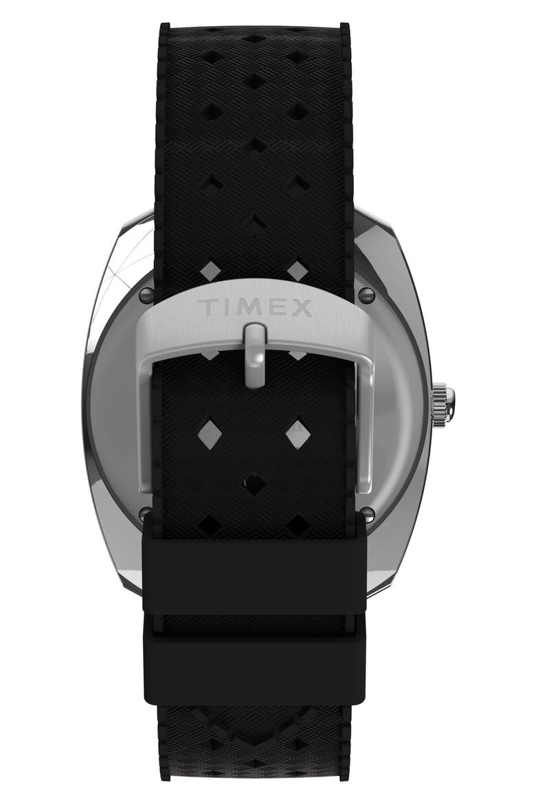 Q Timex Reissue 1971 Velocity Rubber Strap Watch, 36mm, Alternate, color, BLACK