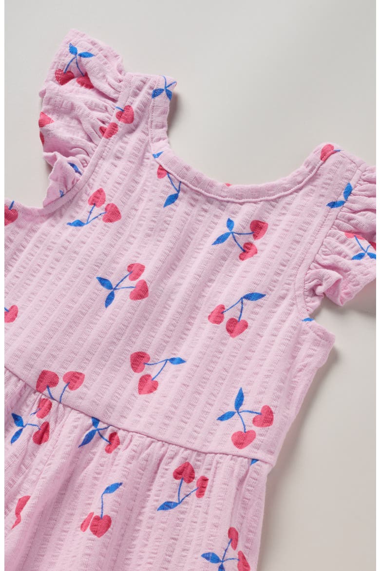 Kids' Print Flutter Sleeve Rib Romper, Alternate, color, PINK LAVENDER CHERRY HEARTS