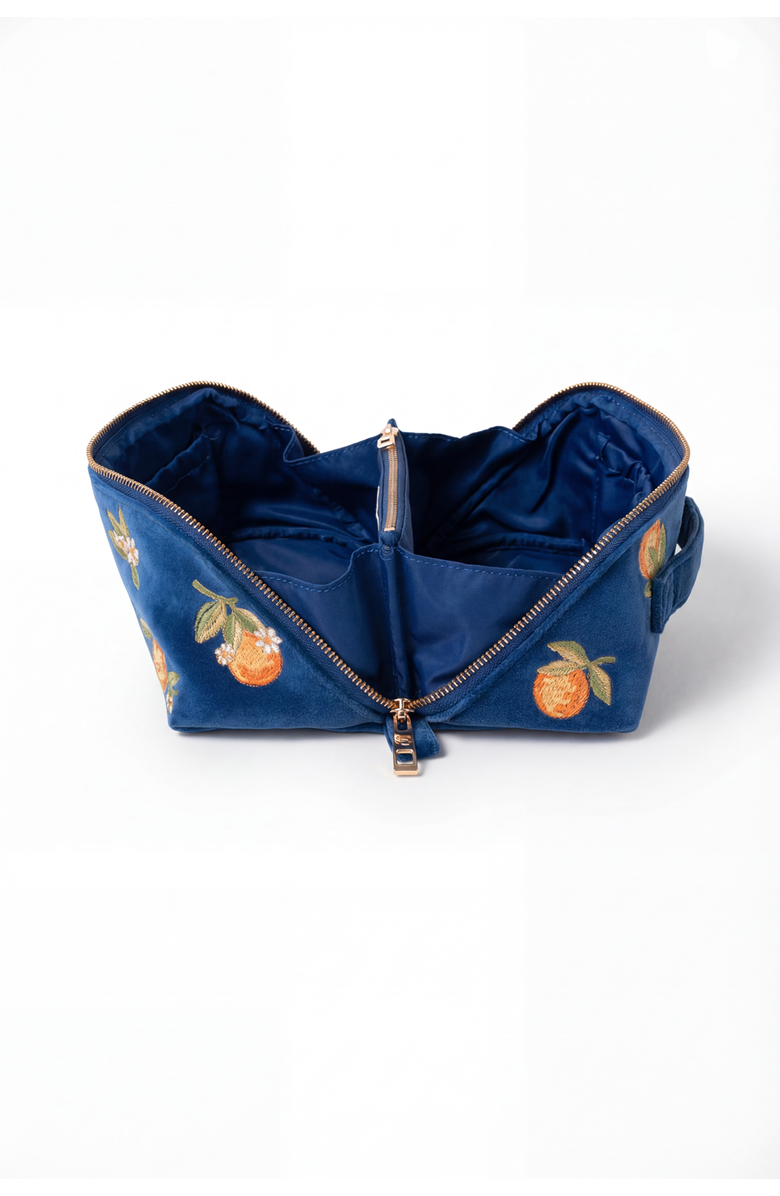 Elizabeth Scarlett Orange Blossom Open Flat Velvet Makeup Bag, Alternate, color, Cobalt