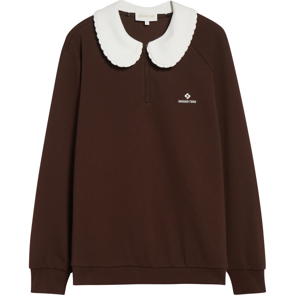 Shushu-tong Logo-embroidery Zip-collar Sweatshirt In Brown