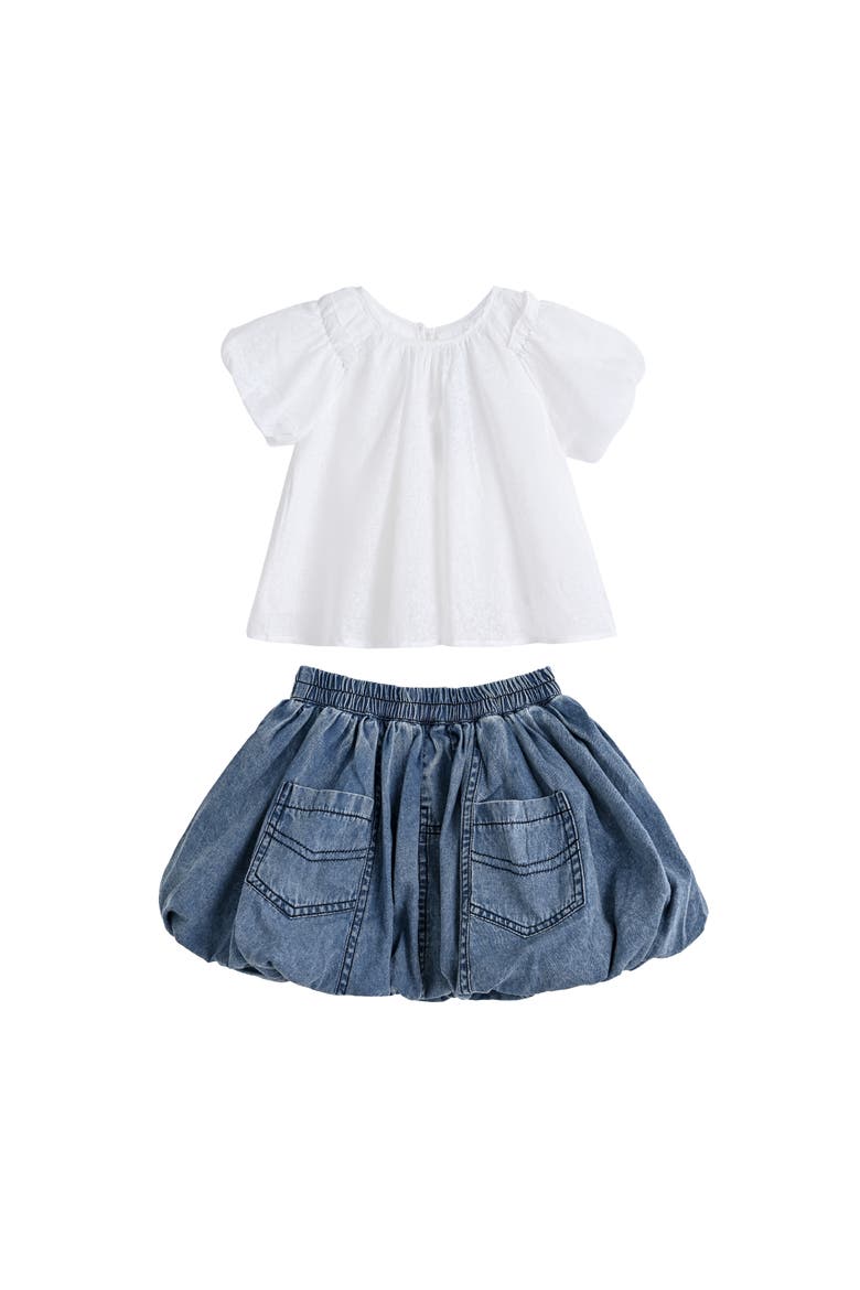 Lace-Trim Bow Skirt Set, Main, color, White