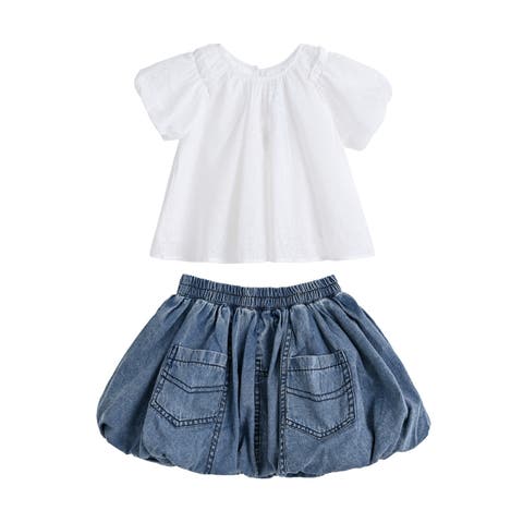 Lace-Trim Bow Skirt Set