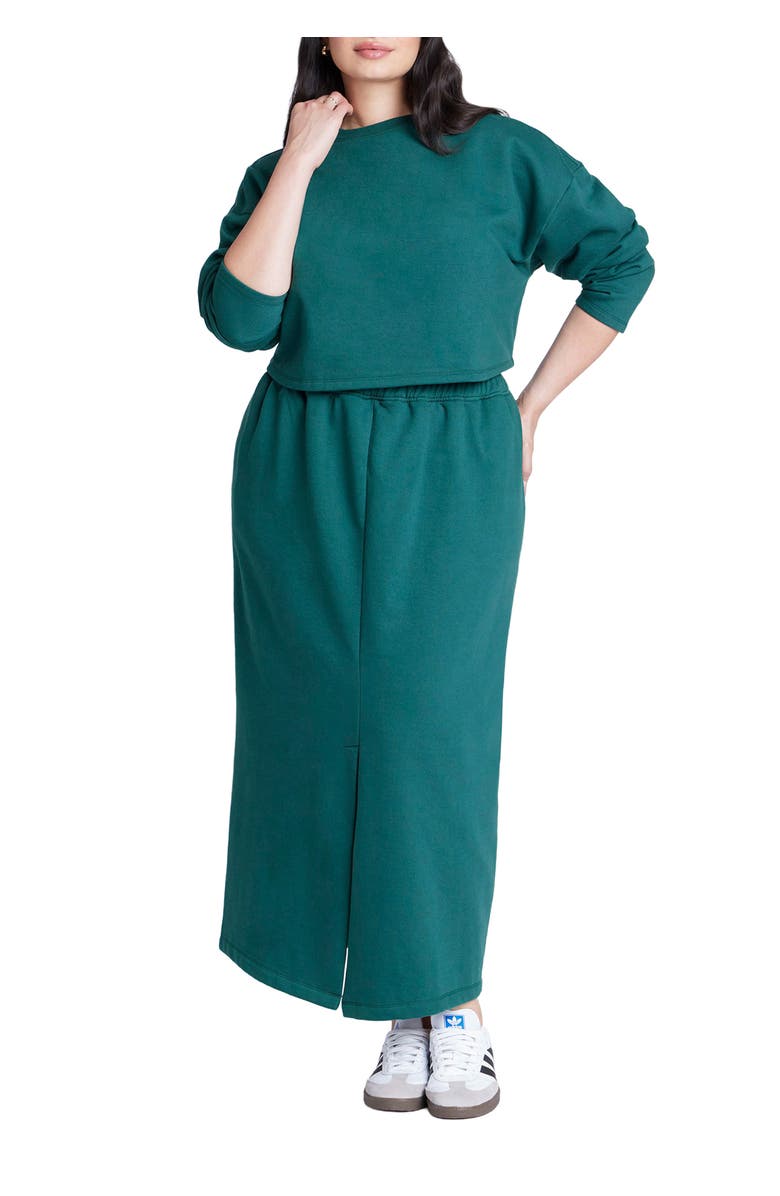 ELOQUII Maxi French Terry Skirt, Main, color, Deep Pine Green