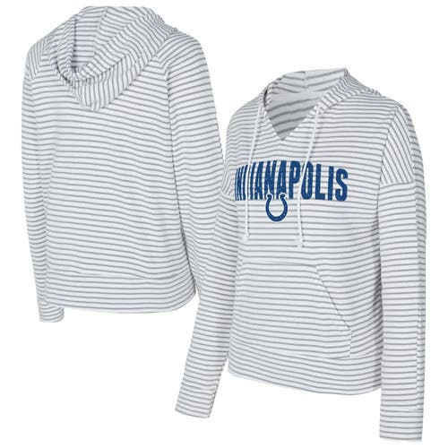 Concepts Sport White/gray Indianapolis Colts Liftoff Striped V-neck Hoodie In White