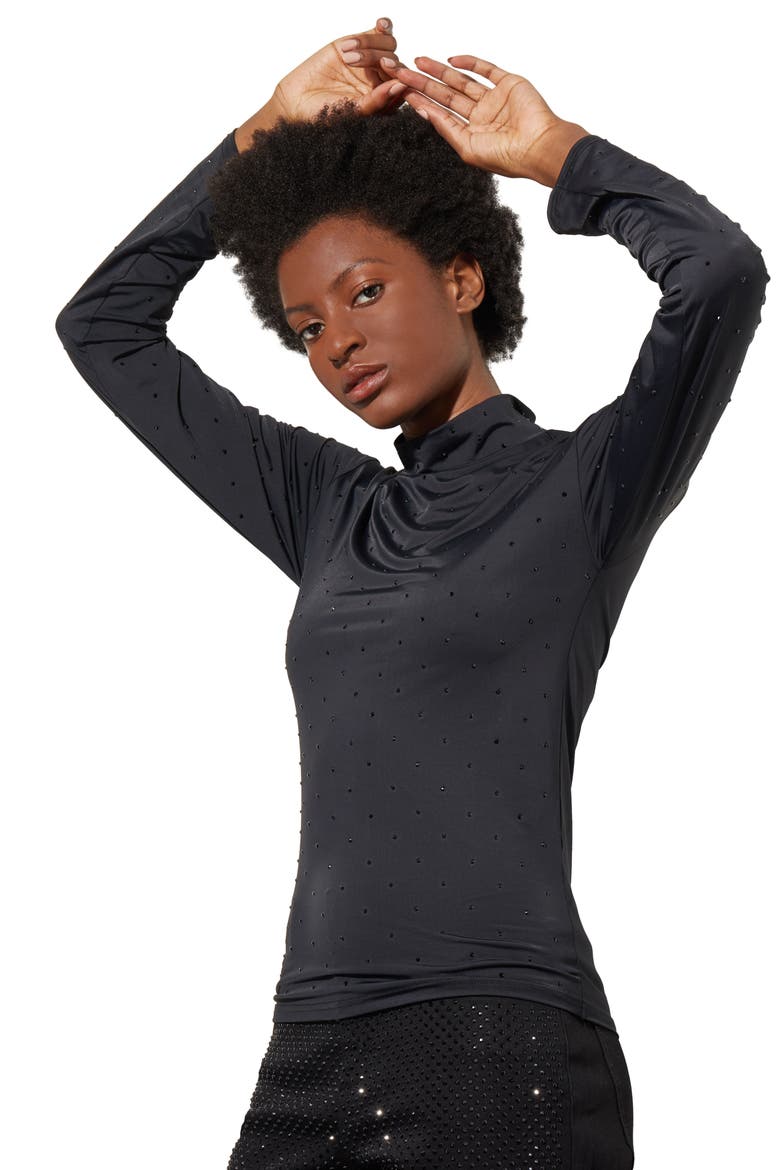 Crystal Detail Mock Neck Top, Alternate, color, BLACK