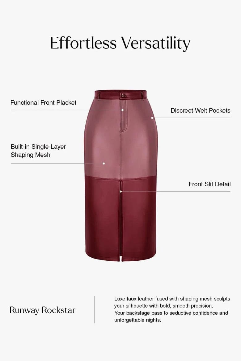 Sculpted Faux Leather Contour Skirt, Alternate, color, Saddle Brown