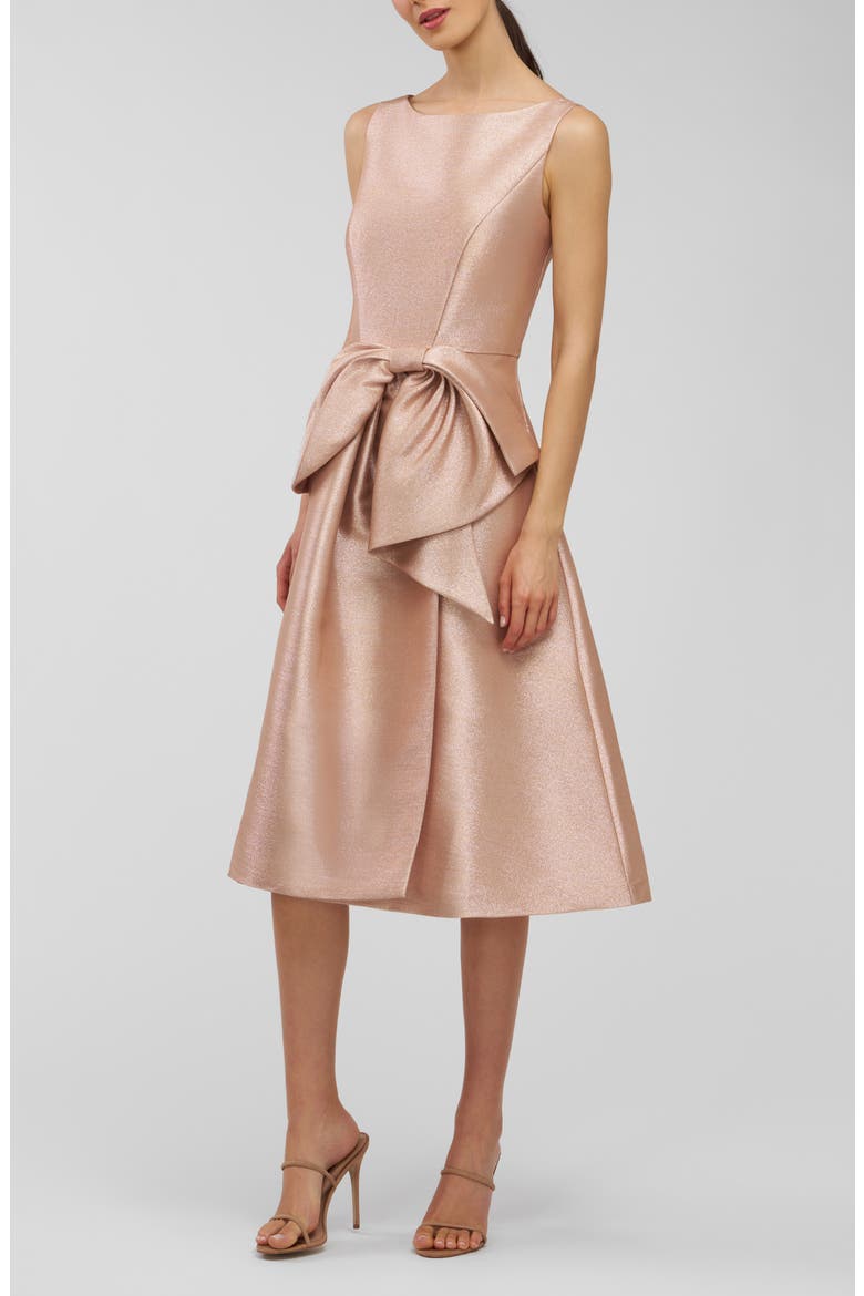 Lillian Metallic Bow Detail Cocktail Midi Dress, Alternate, color, GOLD