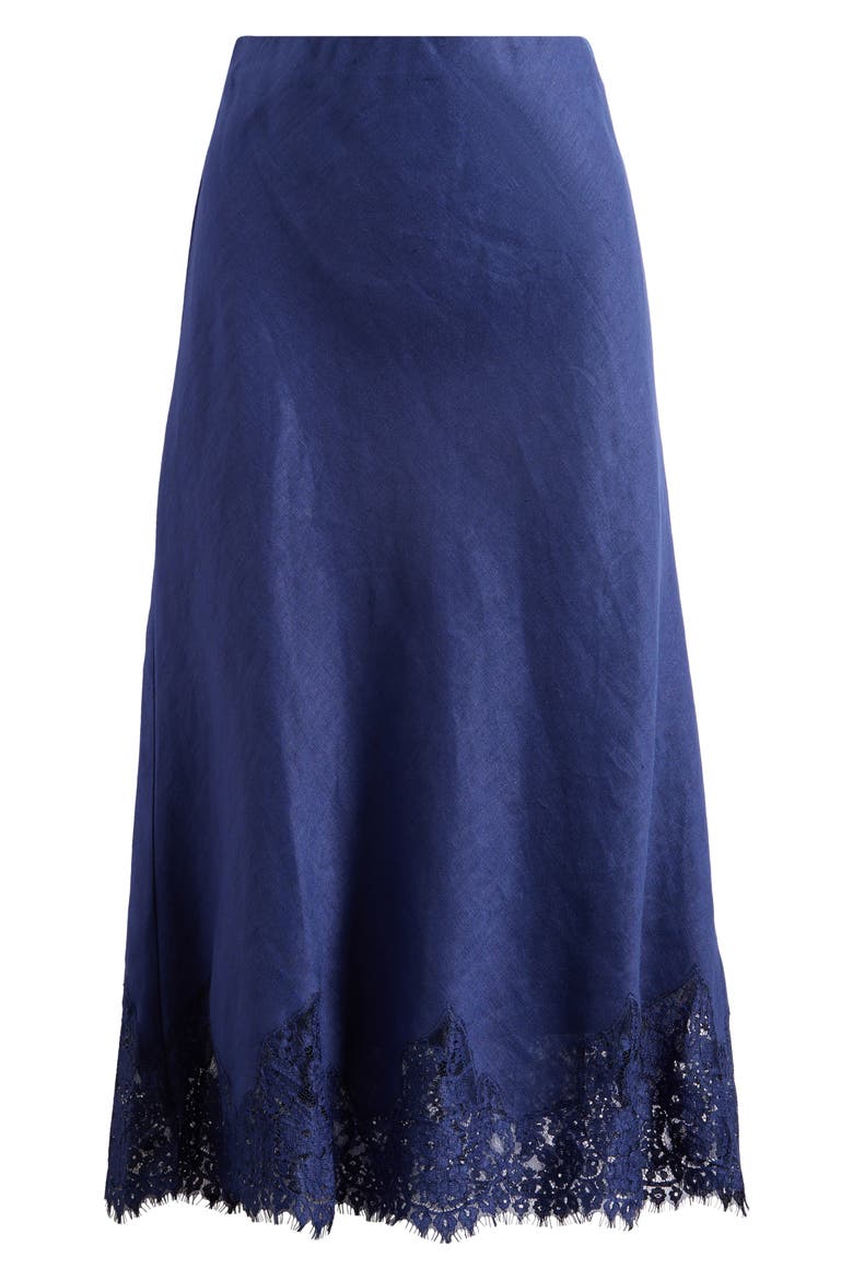 Carolina Lace Trim Linen Midi Skirt, Alternate, color, DANUBE