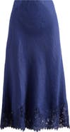 Reformation Carolina Lace Trim Linen Midi Skirt