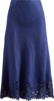 Reformation Carolina Lace Trim Linen Midi Skirt