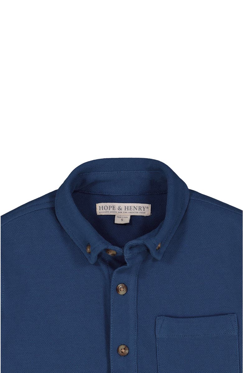 Hope & Henry Baby Boys' Organic Pique Button Down Shirt, Infant, Alternate, color, Dark Blue Pique