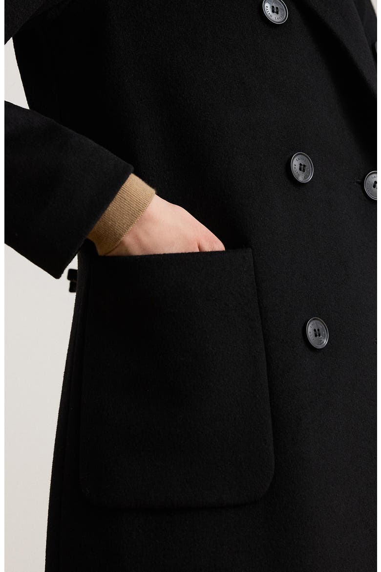 Double Breasted Longline Wool Blend Coat, Alternate, color, BLACK