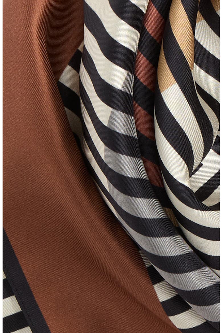 Concentric Stripes Square Silk Scarf, Alternate, color, BROWN