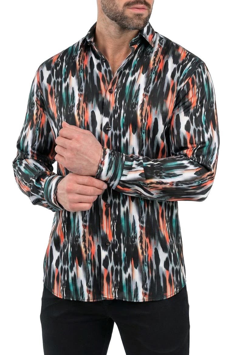 Fibonacci Contemporary Fit Button-Up Shirt, Alternate, color, BLACK