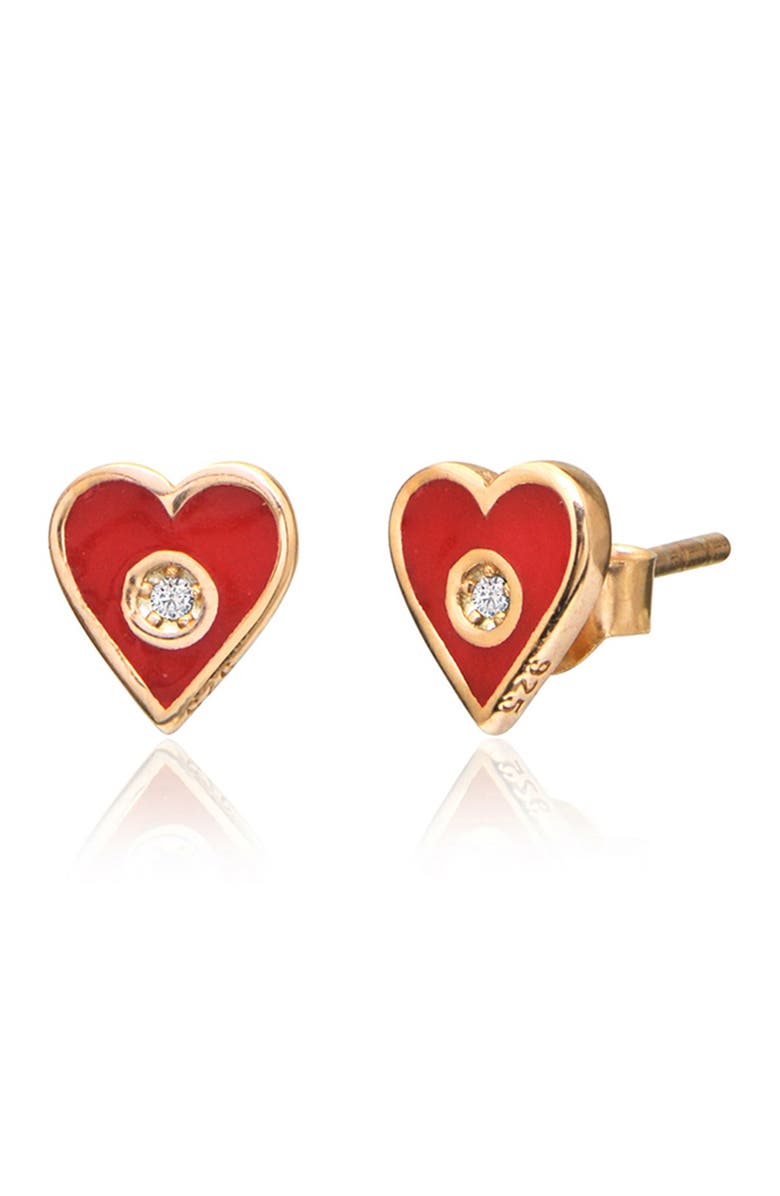 GABI RIELLE 14K Yellow Gold Vermeil Bezel Set CZ Enamel Heart Stud Earrings, Main, color, 