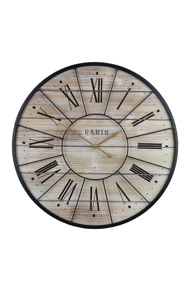 SORBUS Metal & Solid Wood Wall Clock, Main, color,