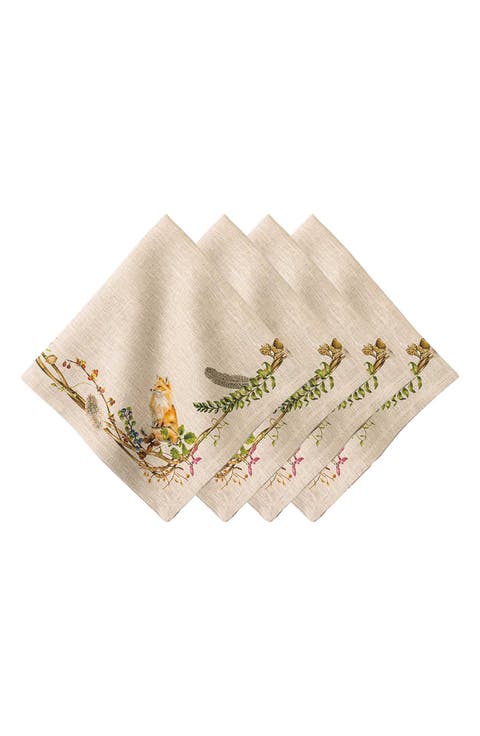 Forest Walk Animal Set of 4 Linen Napkins