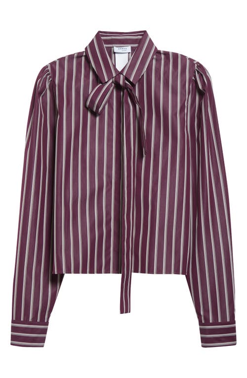 Akris Punto Stripe Tie Neck Cotton Poplin Button-up Shirt In Burgundy