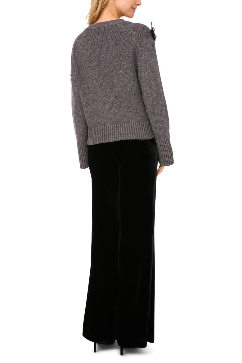 Mesh Floral Appliqué Cardigan, Alternate, color, MEDIUM HEATHER GREY