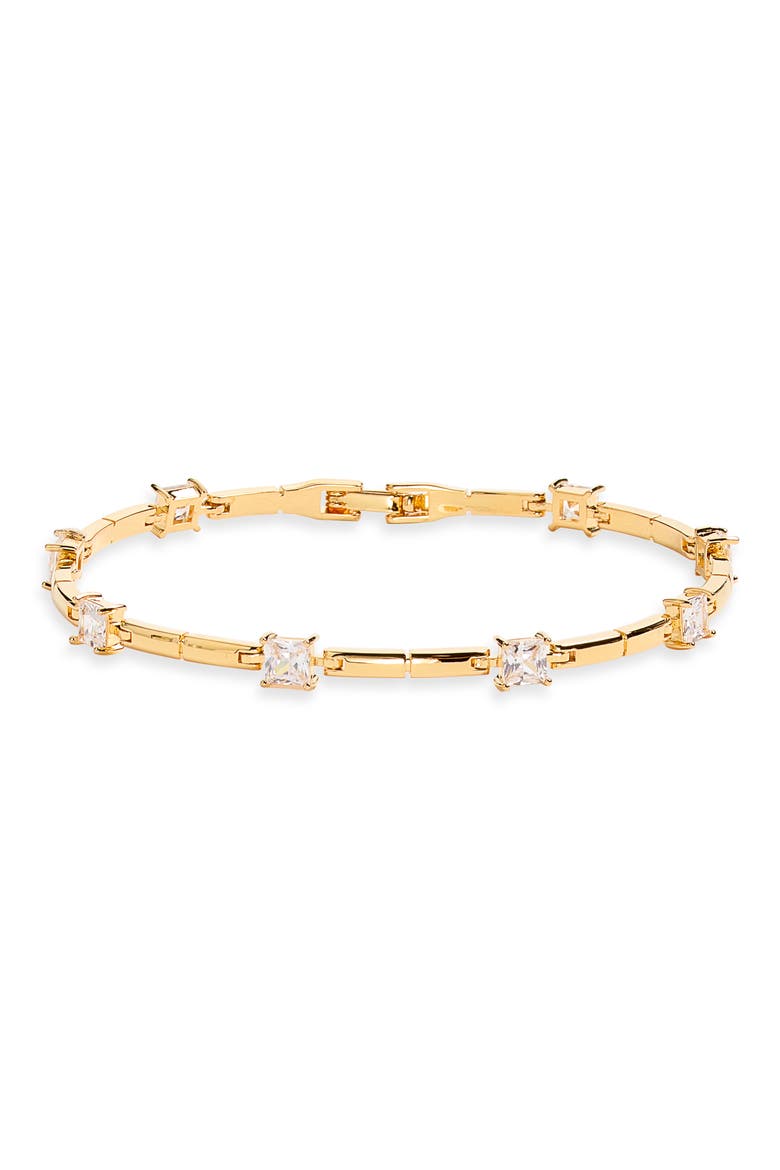 Cubic Zirconia Station Bar Bracelet, Main, color, CLEAR- GOLD