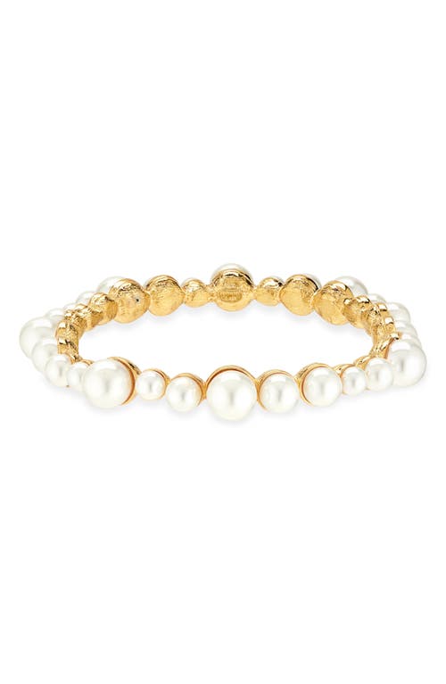 Kenneth Jay Lane Faux Pearl Cluster Bangle In Gold