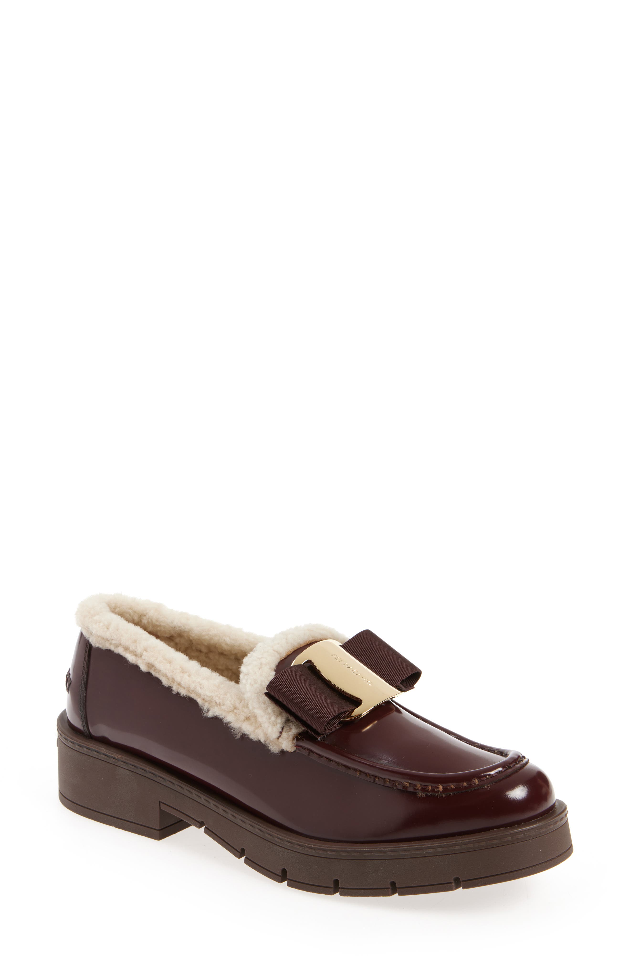 FERRAGAMO Vara Bow Genuine Shearling Lined Loafer, Main, color, 