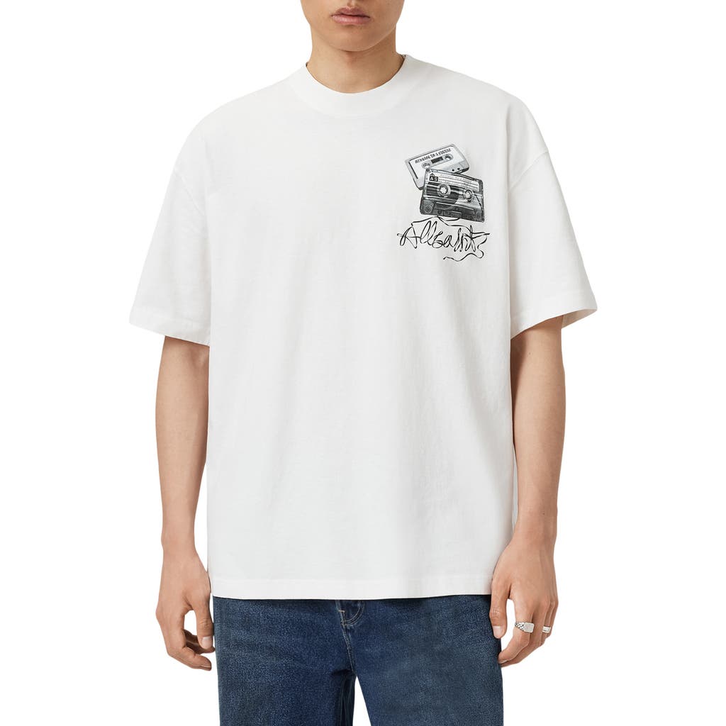 Allsaints Oversized Reel Logo Graphic Tee In White