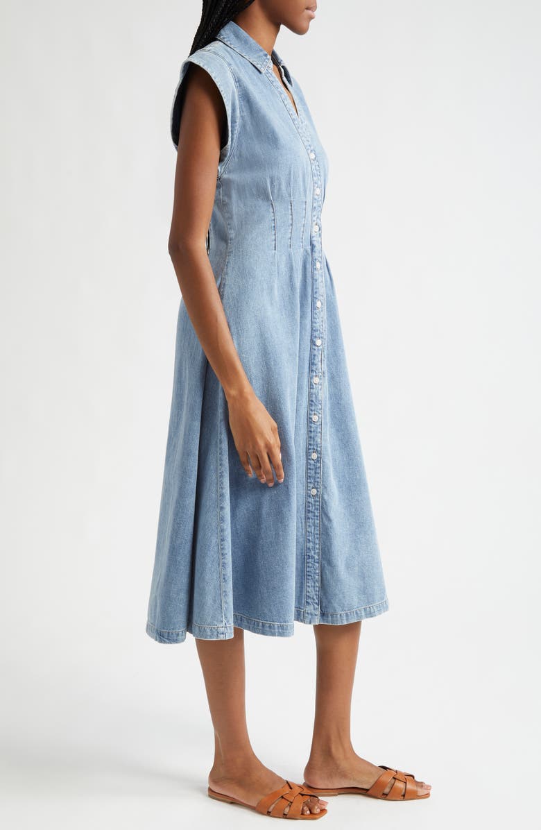 Veronica Beard Ruben Pintuck Waist Sleeveless Denim Dress, Alternate, color, Pebble Stone