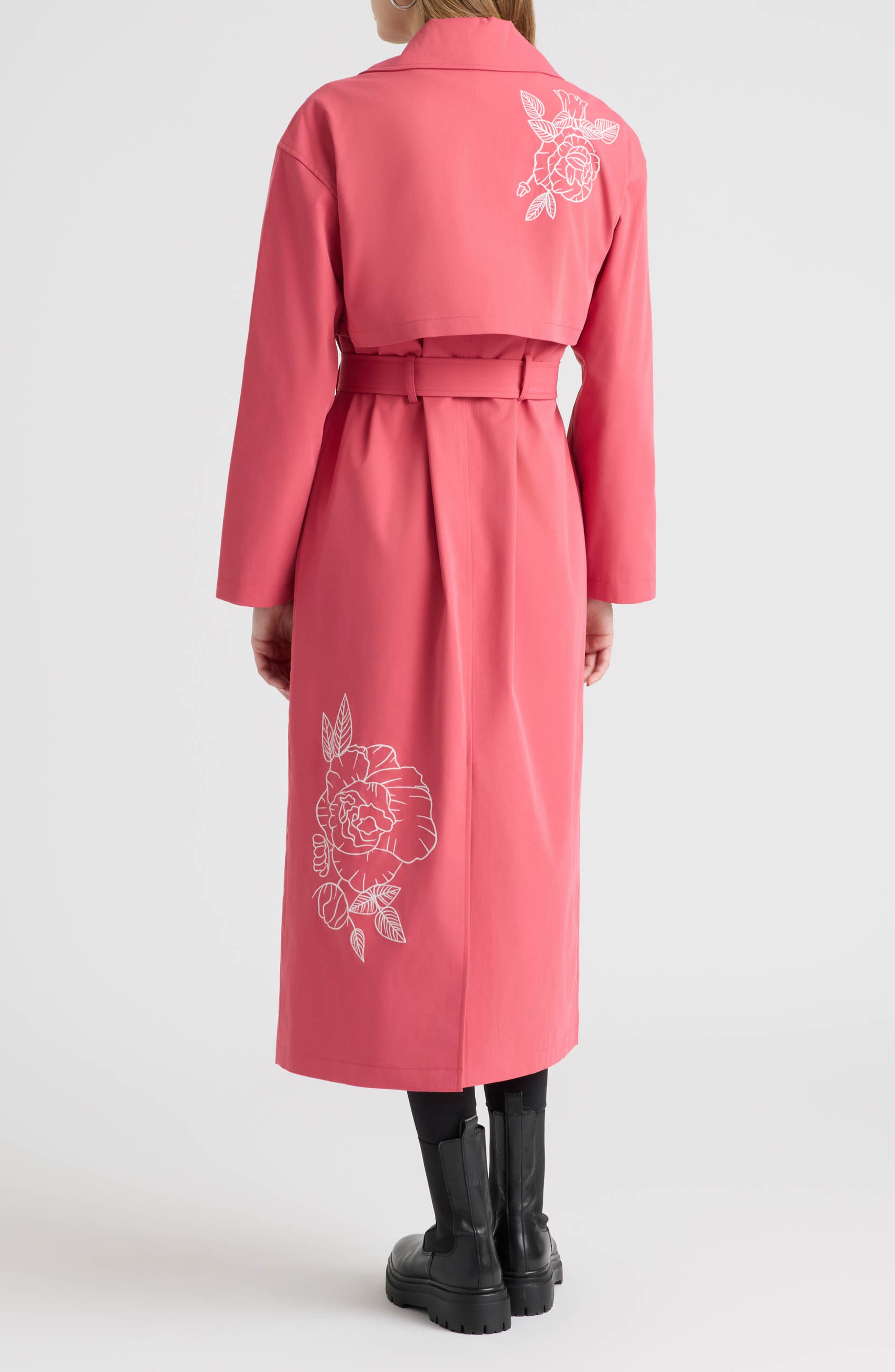 Embroidered Belted Trench Coat - image 4