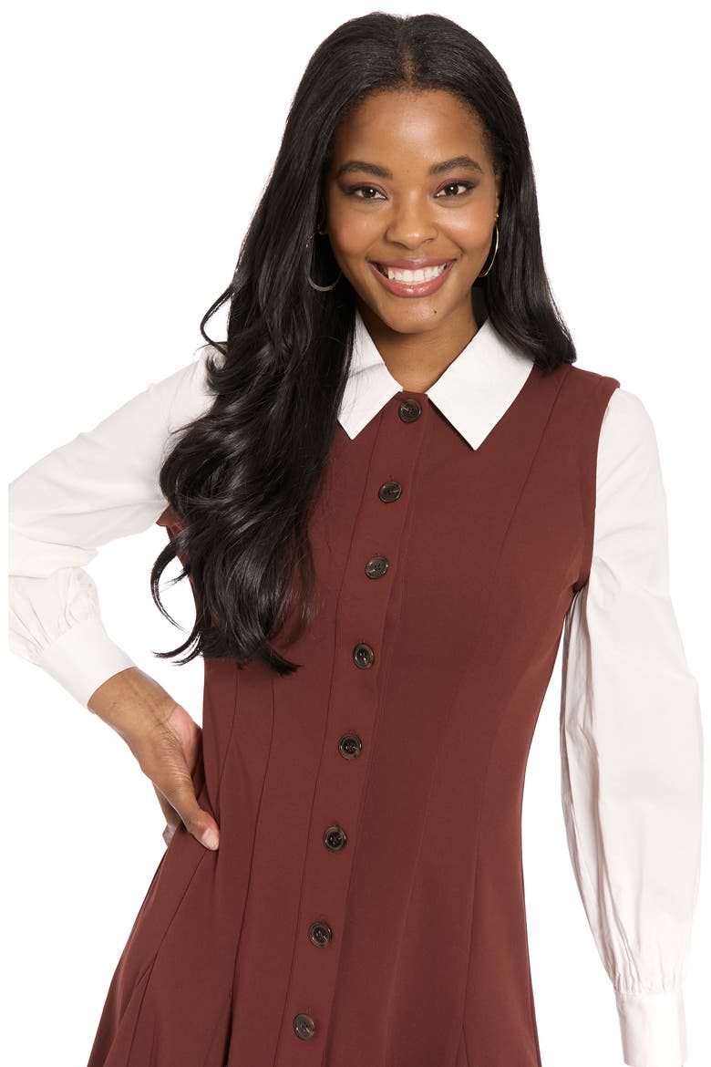 Long Sleeve Twofer Scuba Fit & Flare Dress, Alternate, color, BITTER CHOCOLATE