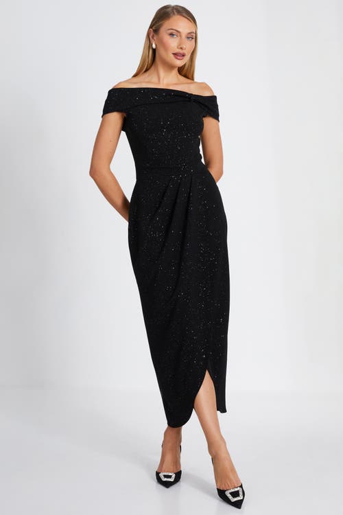 QUIZ QUIZ GLITTER LIVERPOOL BARDOT WRAP MIDI DRESS