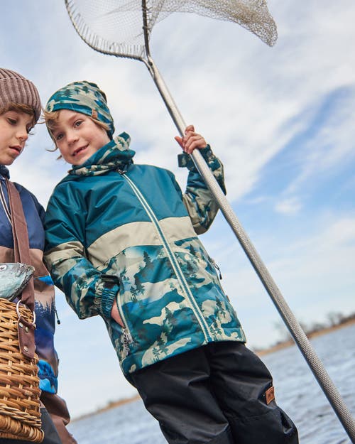 Deux Par Deux Boy's Printed Beanie Hat Forest Green With Black Pines In Forest Green With Black Pines