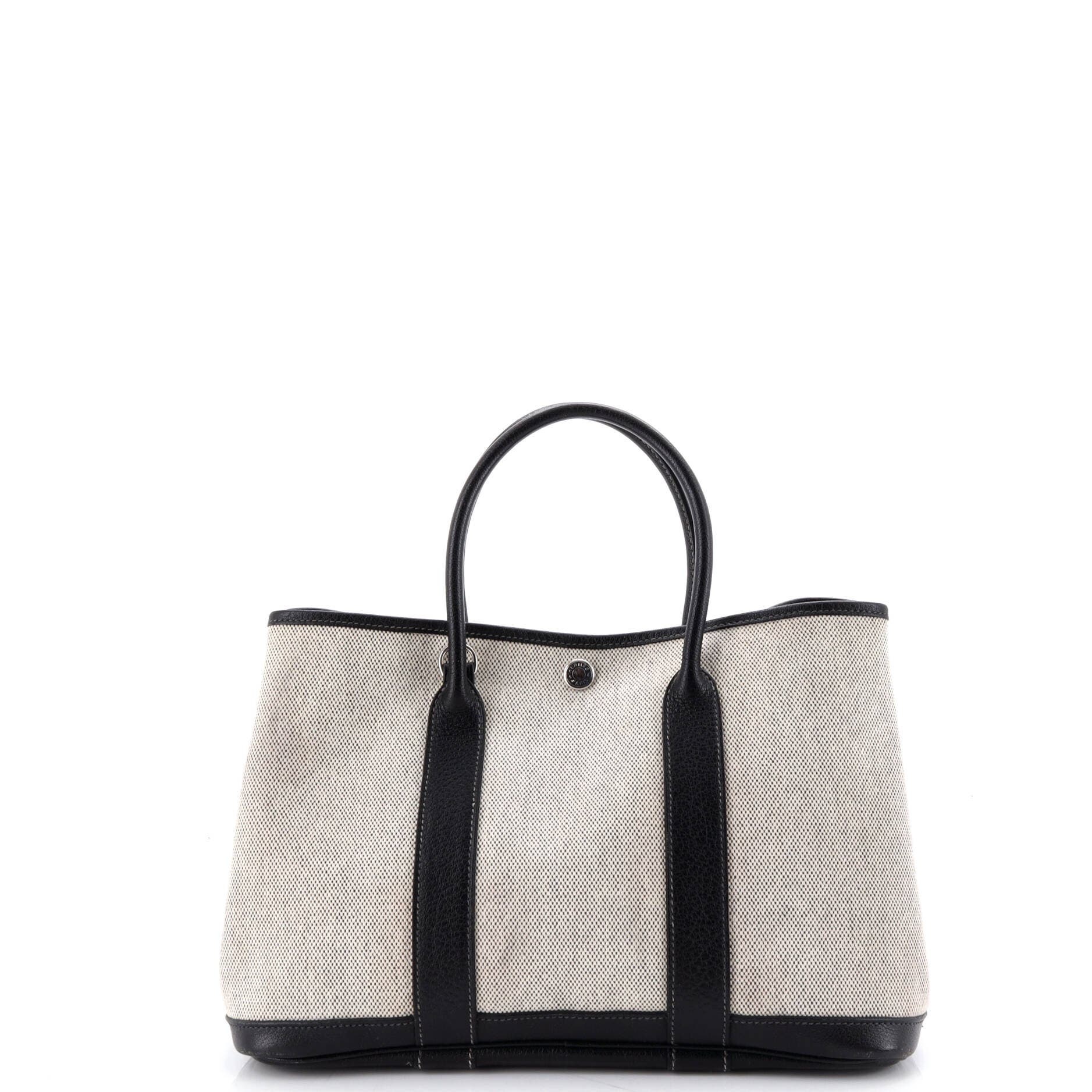 Pre-Owned Hermes Garden Party Tote Toile and Leather 30, Alternate, color, Noir