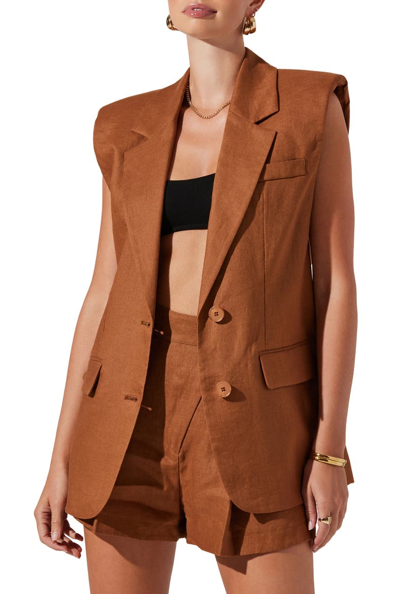 Kyrie Extended Shoulder Linen Vest, Main, color, ALMOND