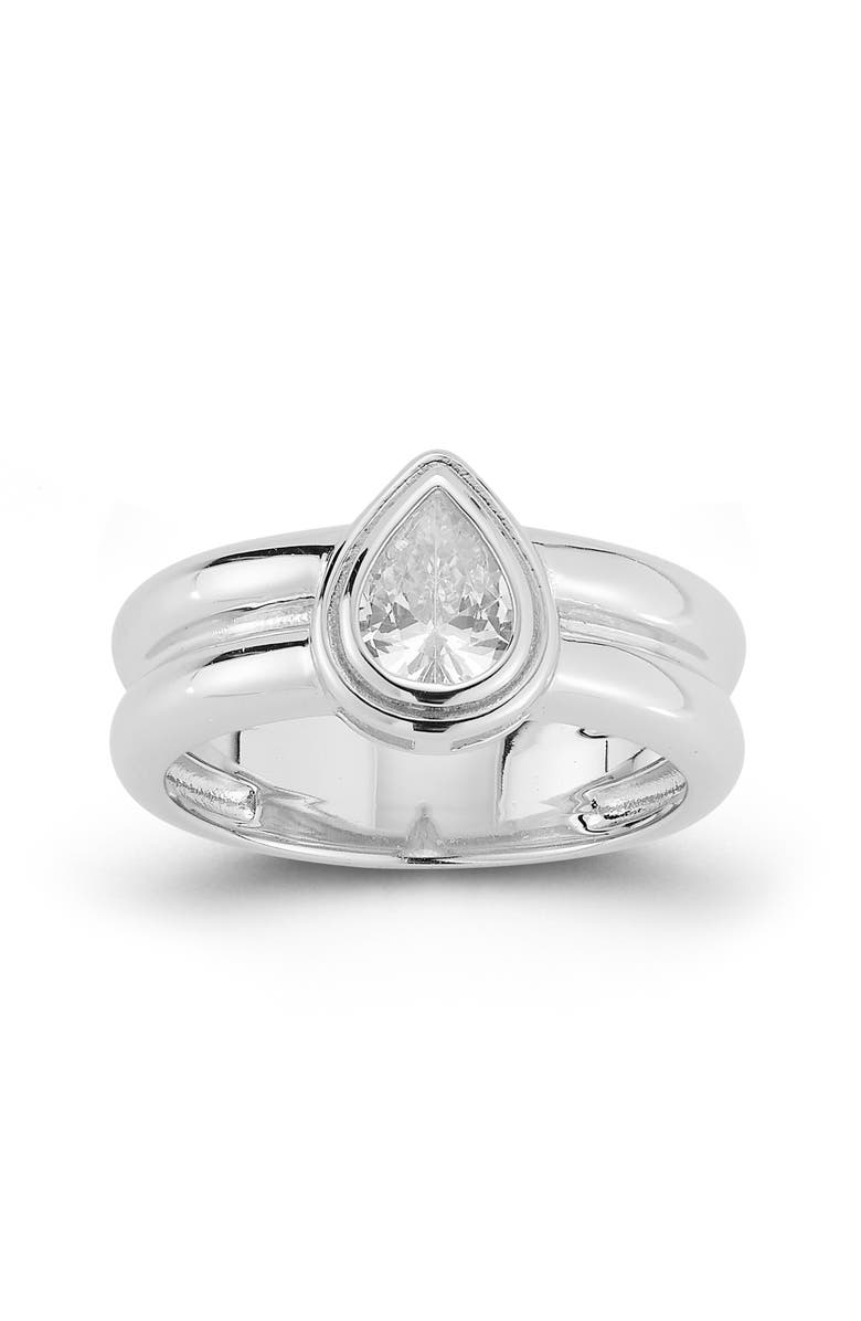 GLAZE JEWELRY Pear Cut Cubic Zirconia Band Ring, Main, color, Silver