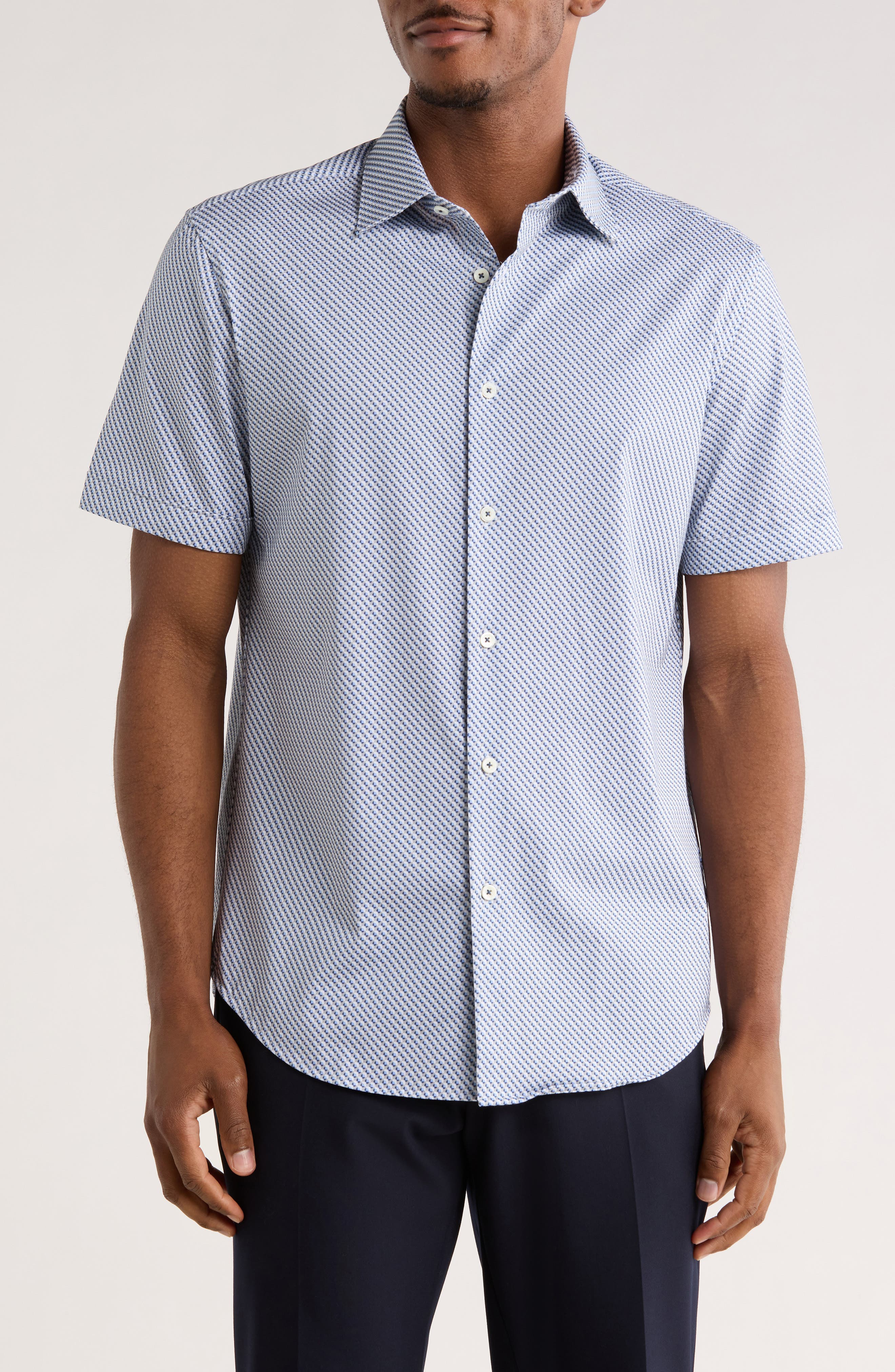 Bugatchi Short Sleeve Woven Button-Up Shirt