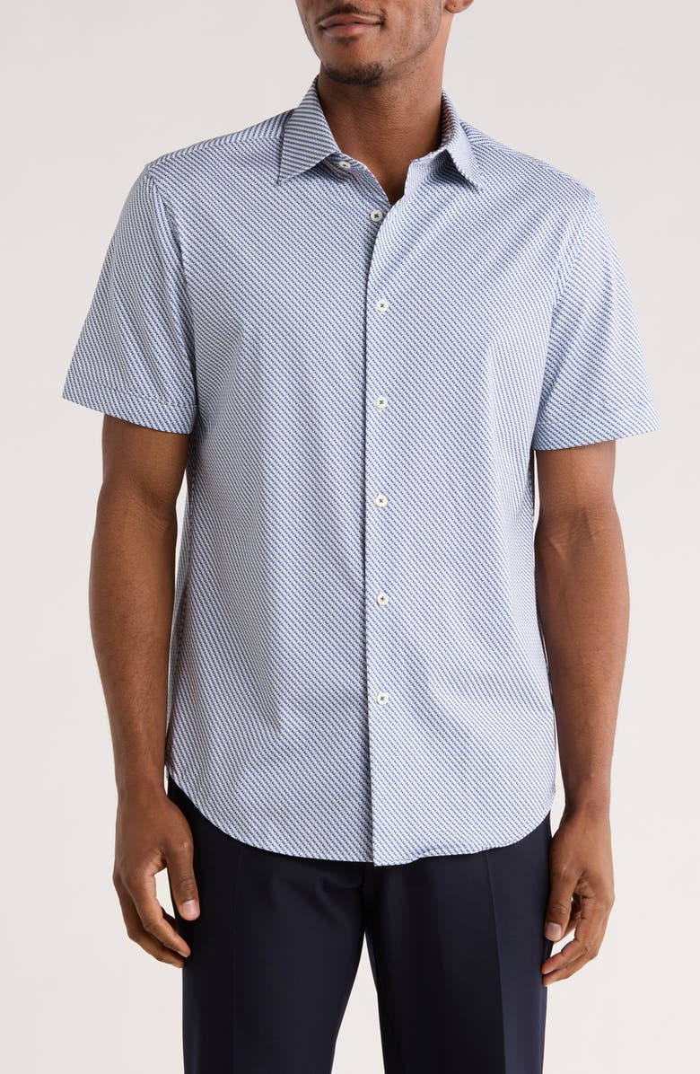 Bugatchi Short Sleeve Woven Button-Up Shirt, Main, color, Riviera