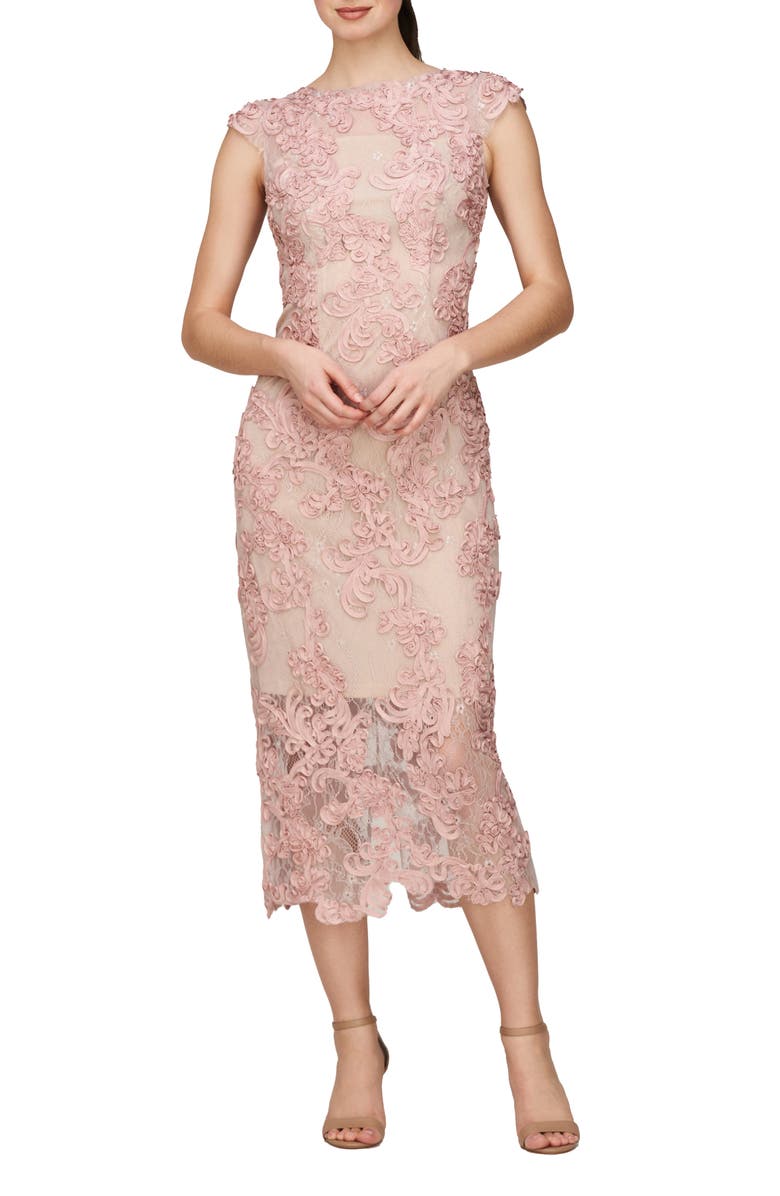 JS Collections Elexis Soutache Midi Dress, Main, color, Sand/ Blush