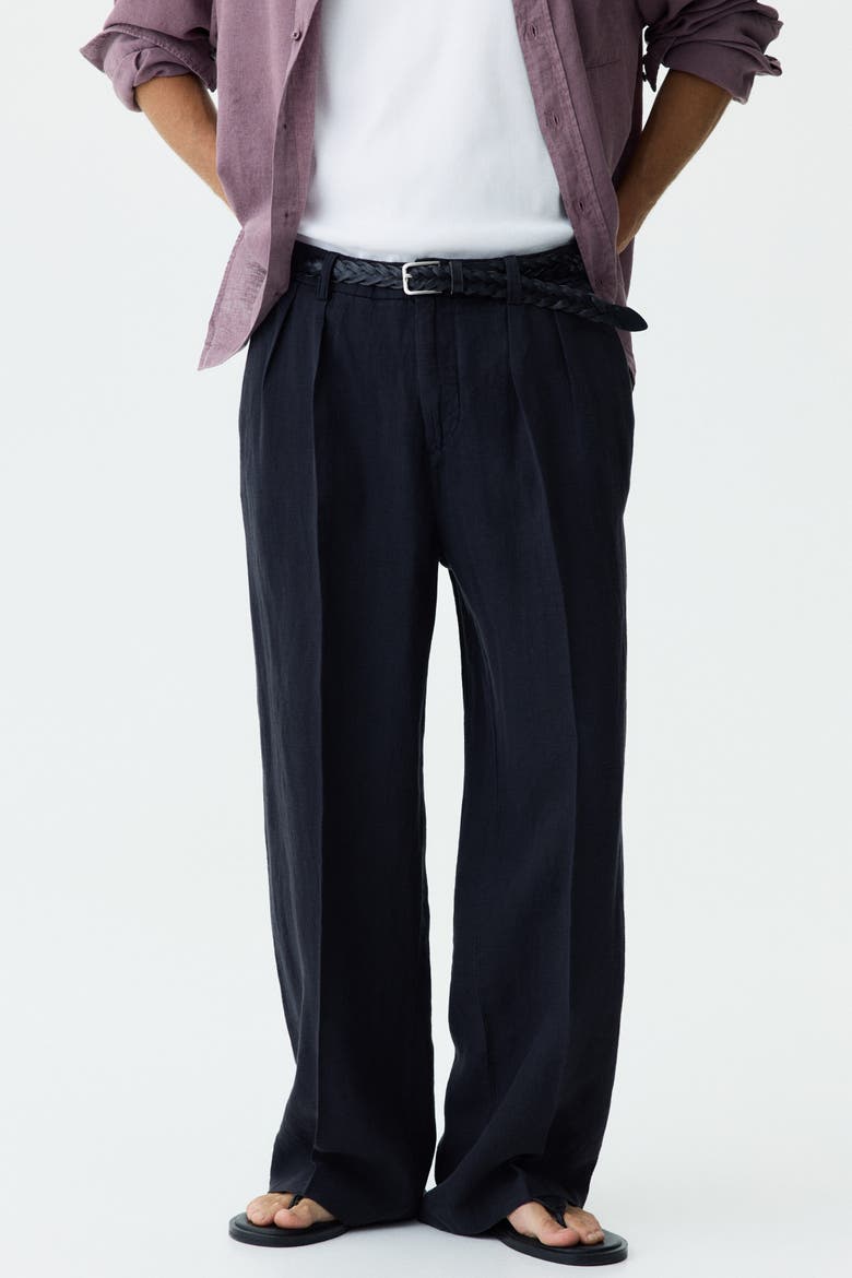 Loose-fit Wide-leg Linen Pants, Alternate, color, Black