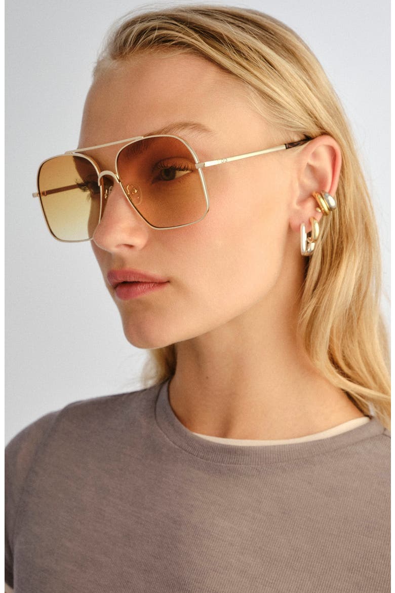 Civelle 57mm Gradient Square Aviator Sunglasses, Alternate, color, BRIGHT GOLD / TORT
