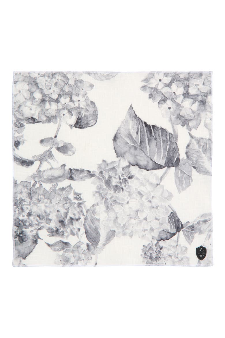Grey & White Floral Linen Pocket Square, Alternate, color, GRAY