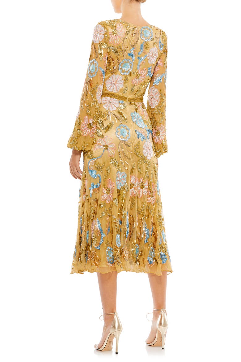 Floral Sequin Long Sleeve A-Line Cocktail Dress, Alternate, color, NUDE MULTI